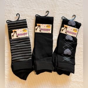 Women’s Black Striped Argyle Footless Socks Set of 6 Pairs